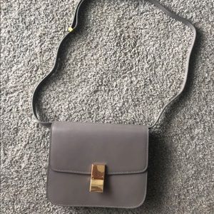 Grey leather crossbody